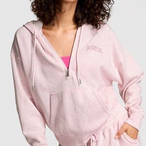 PINK Victoria's Secret Light Pink Quarter Zip Pullover Hoodie NWT Size M